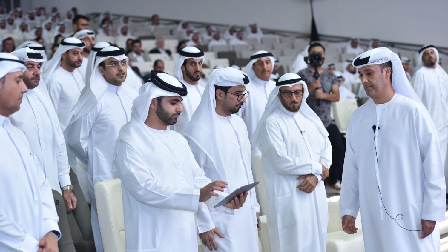 Sheikh Mansoor and other officials at the launch of the new platform on the sidelines of the second edition of the Al Ameen Forum. — Wam